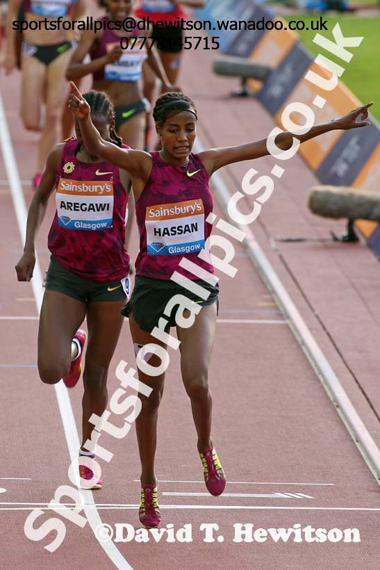 Sifan Hassan wins the 1500 metres at the Glasgow Diamond League. Photo: David T. Hewitson/Sports for All Pics